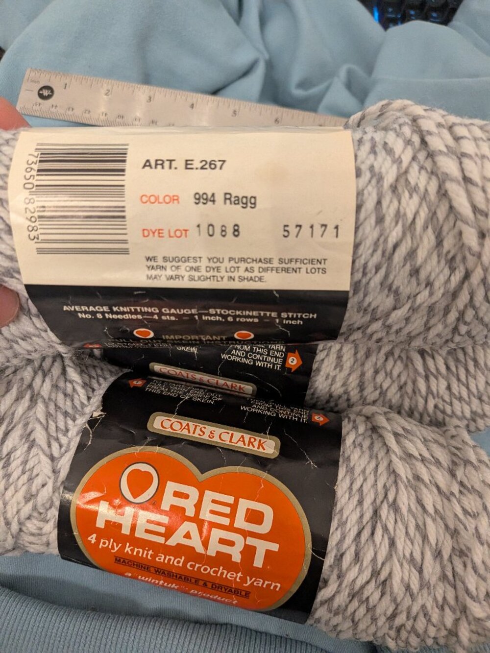 Vintage Red Heart Wintuk Ragg Gray Marled 4 Ply Yarn Lot of 3 Dye Lot 1088